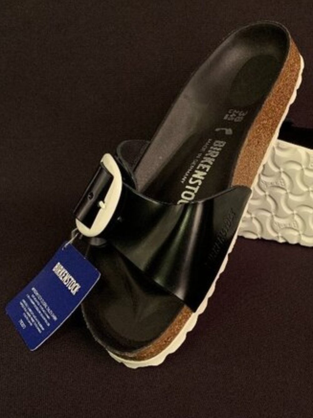 BIRKENSTOCK Madrid Genuine Leather Big Buckle Shiny Patent Slide Sandal 6 NWT